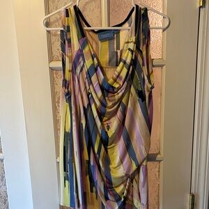 Simply Vera Vera Wang Yellow Multi-Stripe Draped Blouse XL